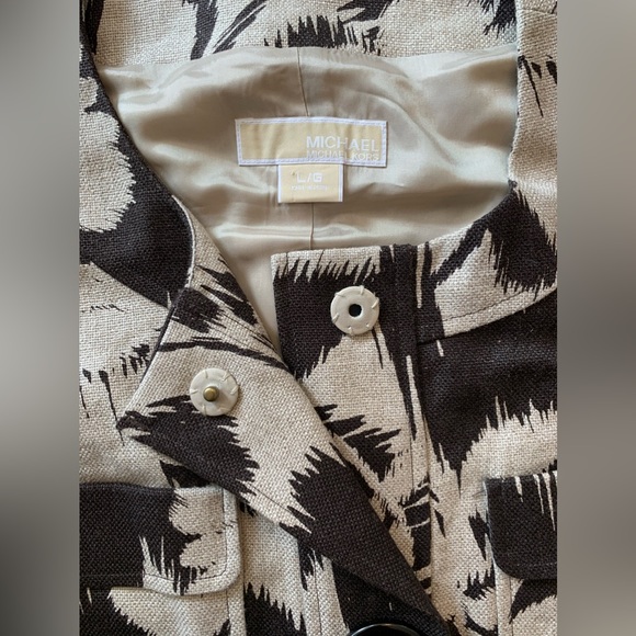 Micheal by Micheal Kors, Cropped Linen Jacket, Brown Floral, 3/4 Sleeves, Large - Picture 3 of 8